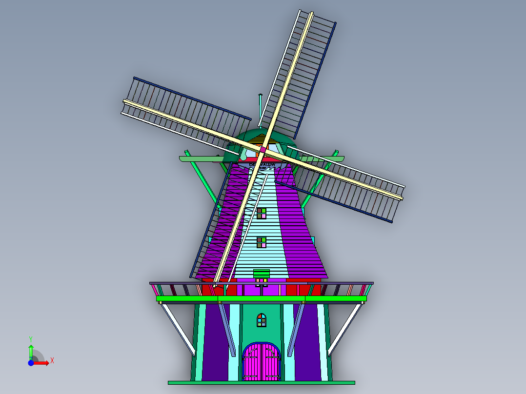 木质园林风车前视图
