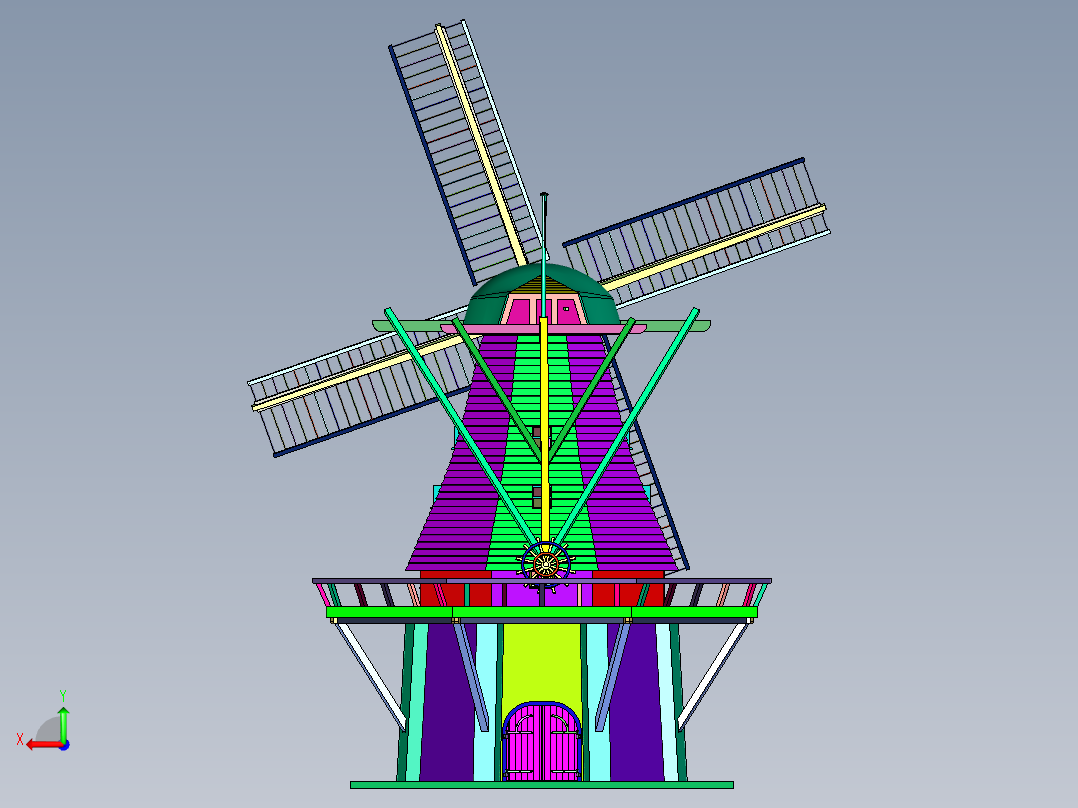 木质园林风车后视图