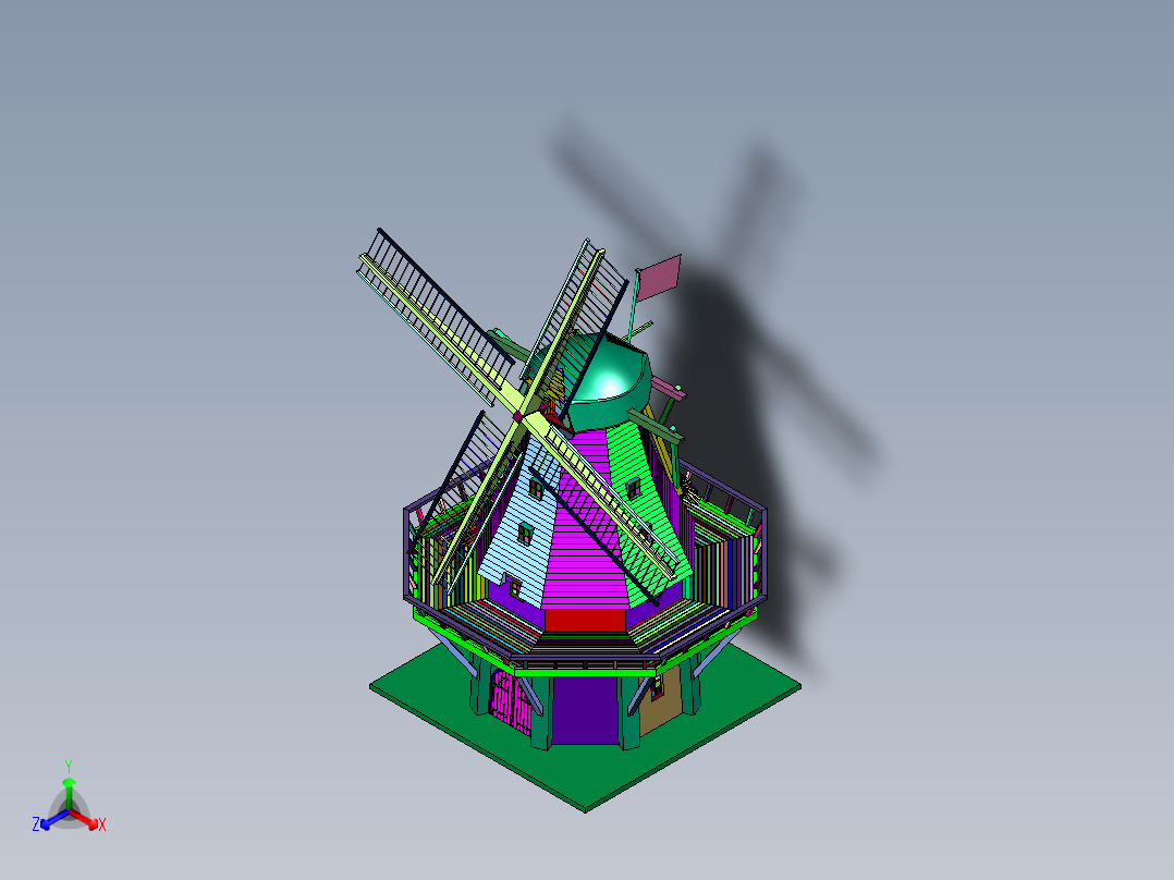 木质园林风车正等轴测图