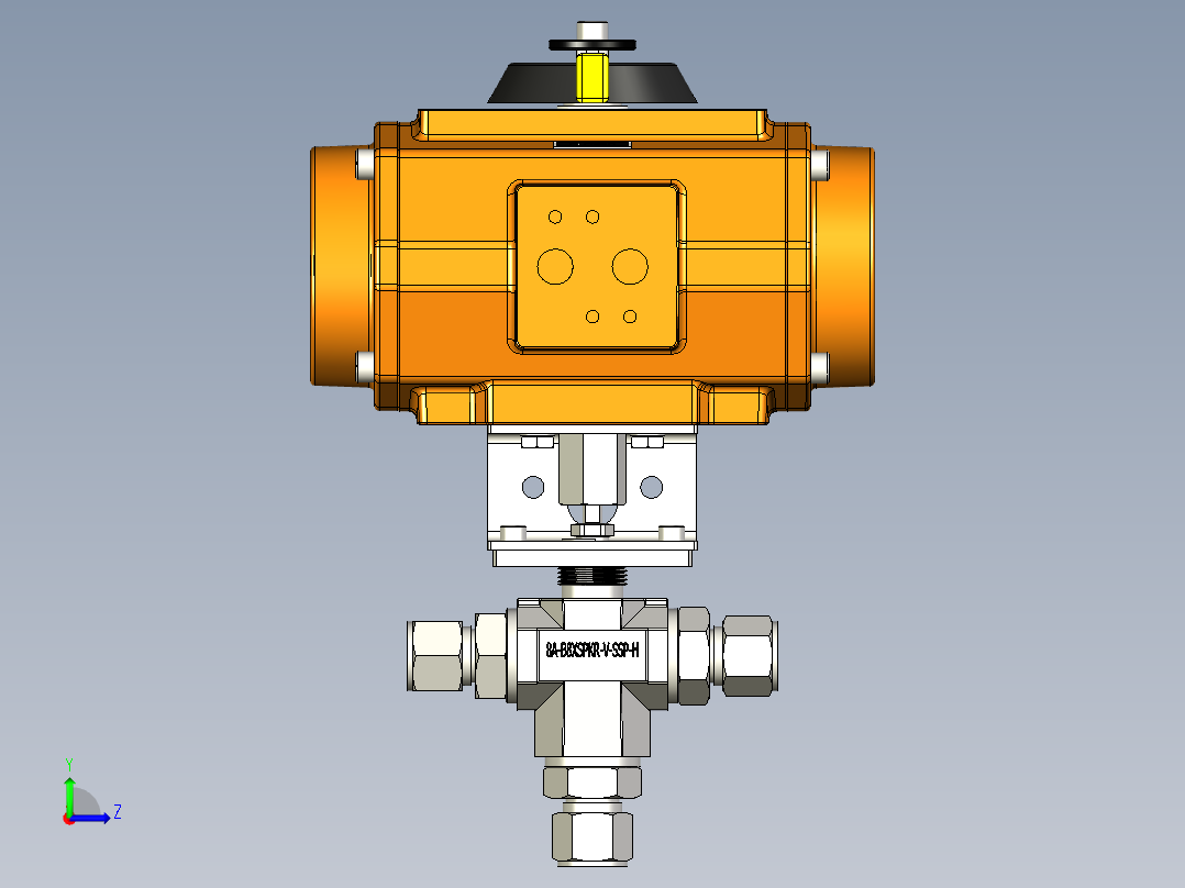 三通球阀带EL-O-Matic PE-60气动执行机构、弹簧复位左视图