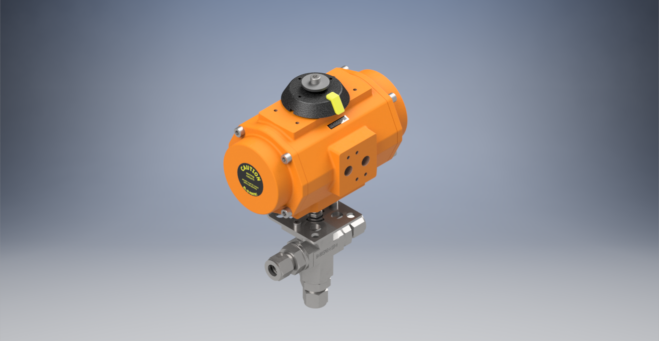 三通球阀带EL-O-Matic PE-60气动执行机构、弹簧复位