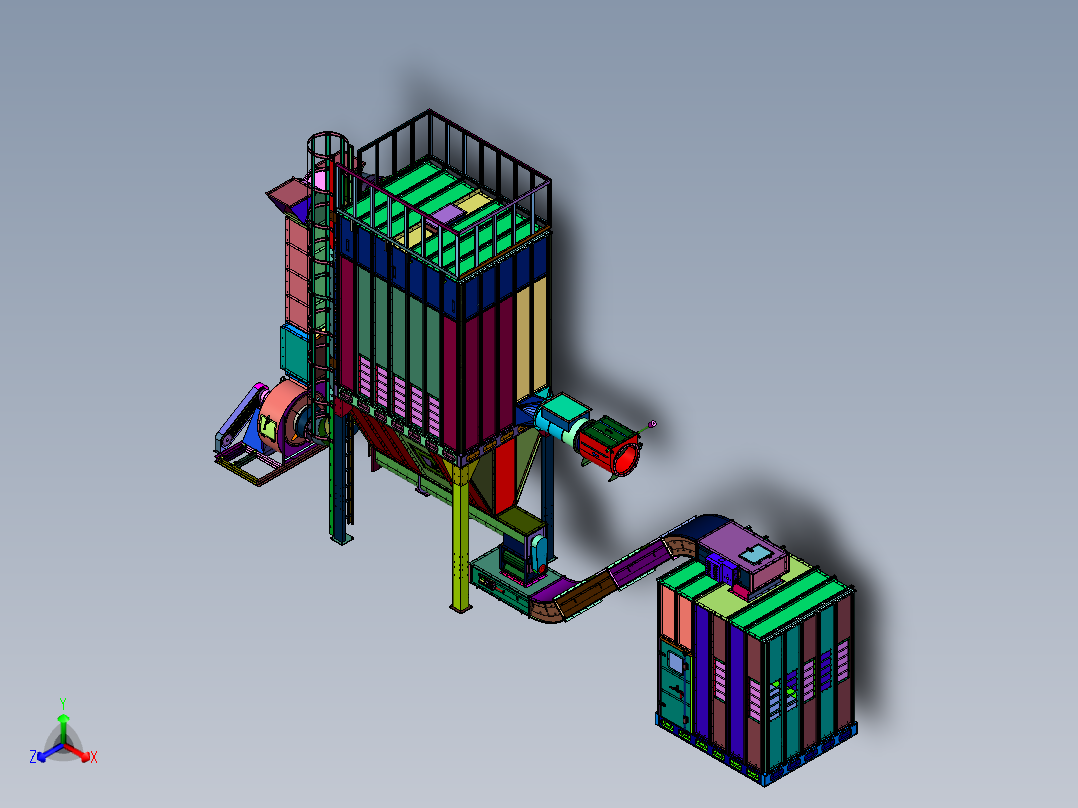 刮板输送槽防爆中央除尘系统正等轴测图