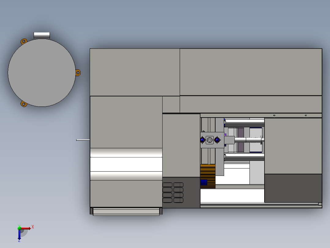 CK-0640自动送料数控车床3D图纸设计 F991俯视图
