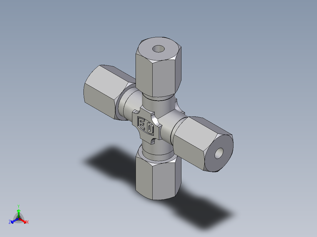 卡套式工业通用硬管接头EO_Union_cross_K04LLCF正等轴测图