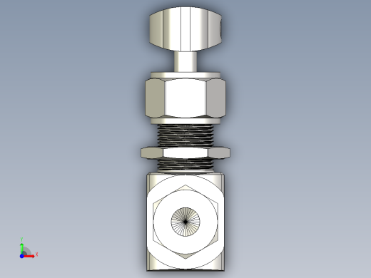 不锈钢整体阀帽针形阀，0.37 Cv，1-4英寸。调节杆Hy-Lok管接头前视缩略图
