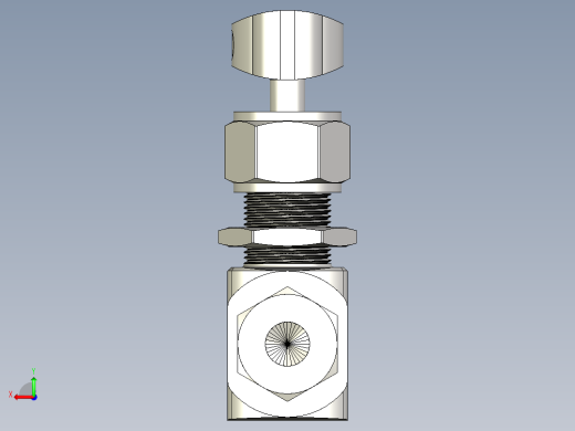 不锈钢整体阀帽针形阀，0.37 Cv，1-4英寸。调节杆Hy-Lok管接头后视缩略图
