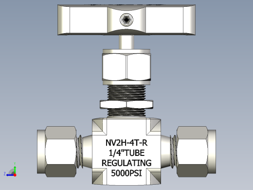 不锈钢整体阀帽针形阀，0.37 Cv，1-4英寸。调节杆Hy-Lok管接头右视缩略图