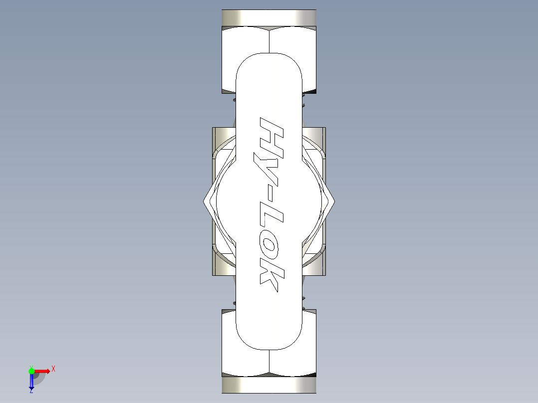 不锈钢整体阀帽针形阀，0.37 Cv，1-4英寸。调节杆Hy-Lok管接头俯视图