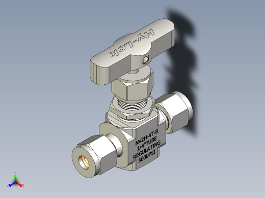 不锈钢整体阀帽针形阀，0.37 Cv，1-4英寸。调节杆Hy-Lok管接头正等轴测缩略图