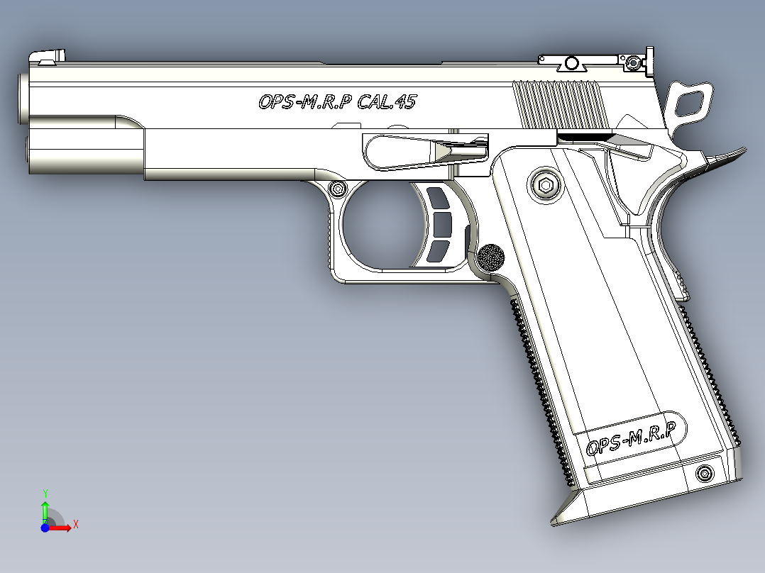 手枪左轮冲锋枪老式狙击步枪设计3D图纸ops-m-dot-r-p-45-cal inventor igs stl前视图