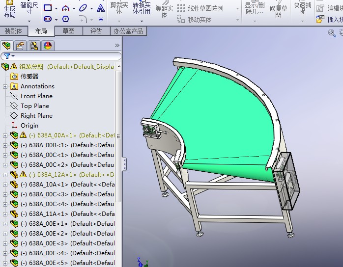 F737 90度转角皮带输送线转弯线图纸SW11