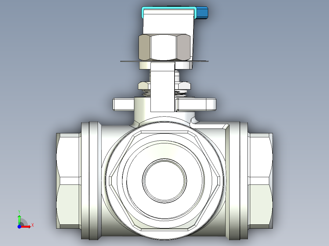 全304不锈钢T型1寸三通球阀前视图