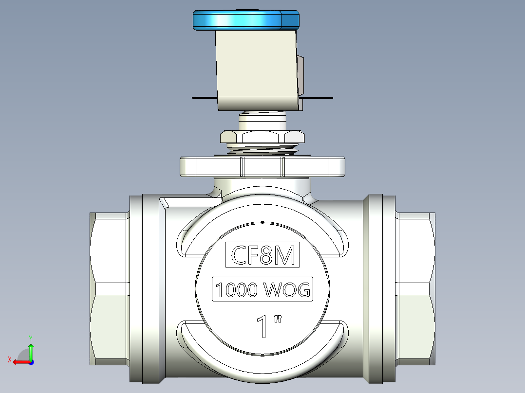 全304不锈钢T型1寸三通球阀后视图