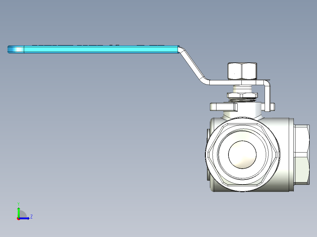 全304不锈钢T型1寸三通球阀左视图