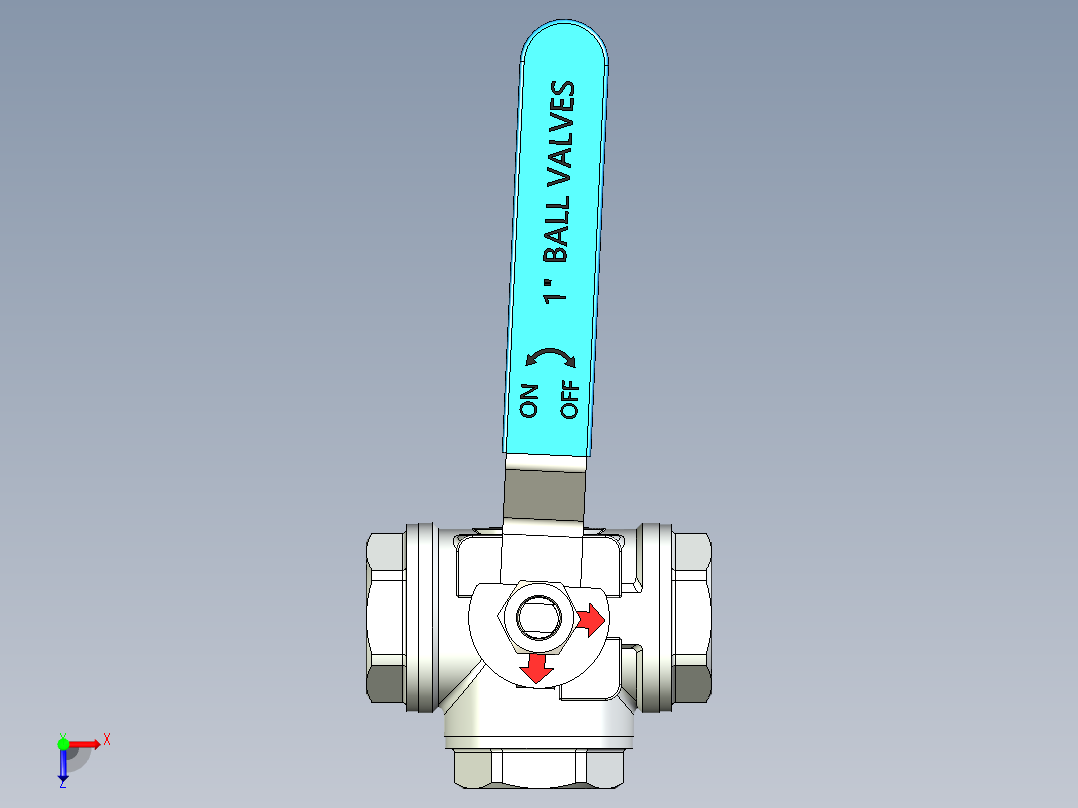 全304不锈钢T型1寸三通球阀俯视图