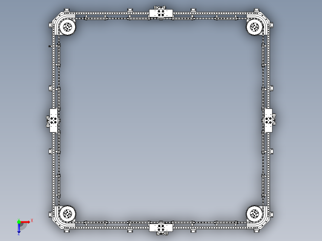 4工位矩形环形导轨非标自动化链条俯视图
