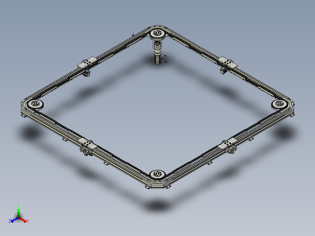 4工位矩形环形导轨非标自动化链条正等轴测图