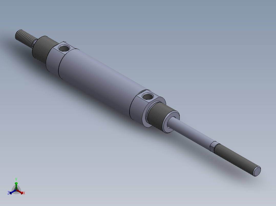 螺纹类型 气缸（圆形后安装 - 双杆） 25x10x50 mm正等轴测图