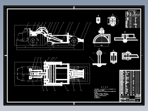 斗门式液压缸铲运车总装CAD图 液压传动铲运车CAD机械素材