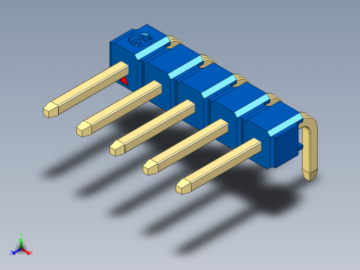 彩色公排针 100mil 2.54mm 系列-DS1022_blue_1x05p_100mil_TypeD_rev1.0正等轴测缩略图