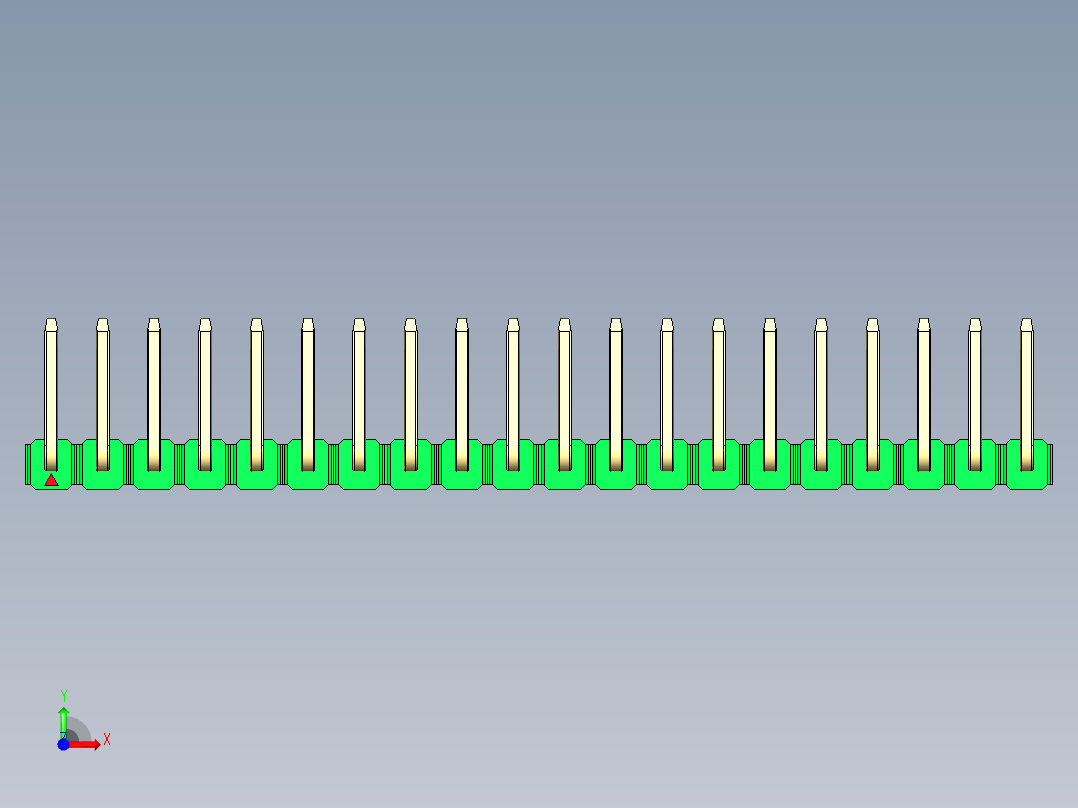 彩色公排针 100mil 2.54mm 系列-DS1022_green_20p_100mil_TypeU_rev1.0前视图