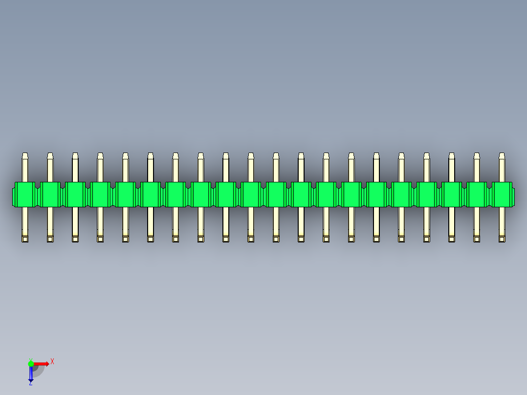 彩色公排针 100mil 2.54mm 系列-DS1022_green_20p_100mil_TypeU_rev1.0俯视图