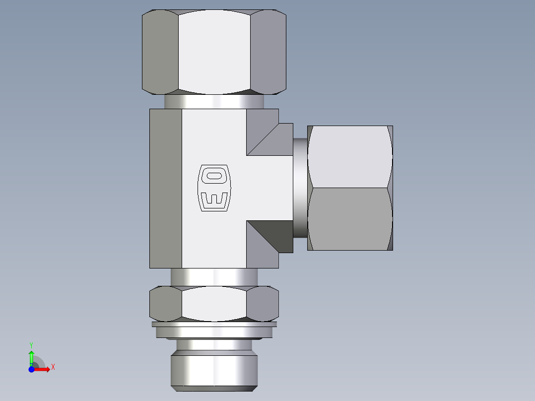卡套式工业通用硬管接头EO_Adjustable_locknut_run_tee_LEE16SRCF前视图