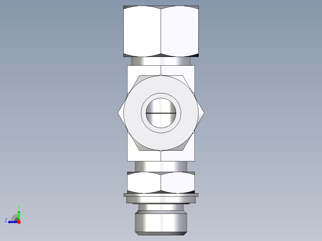 卡套式工业通用硬管接头EO_Adjustable_locknut_run_tee_LEE16SRCF右视图