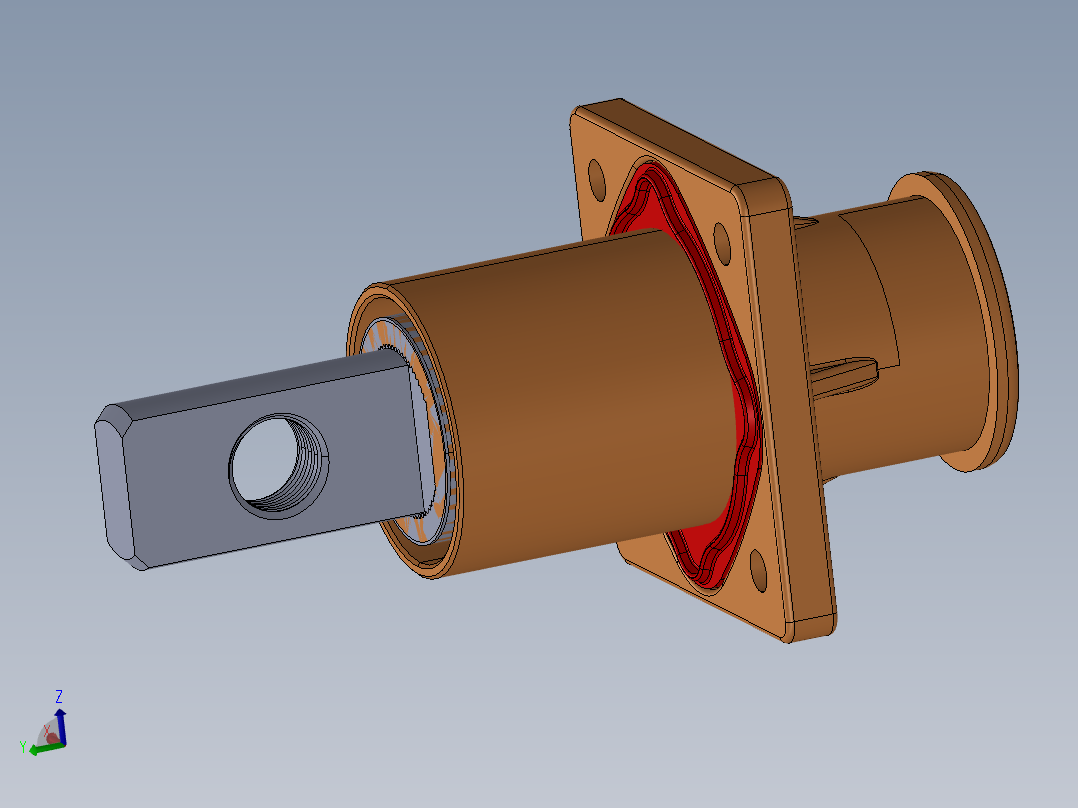 正极-8.0单芯弯头连接器插座(IP67B)UL1500V（铜排螺纹孔）_大法兰-琥正主视图