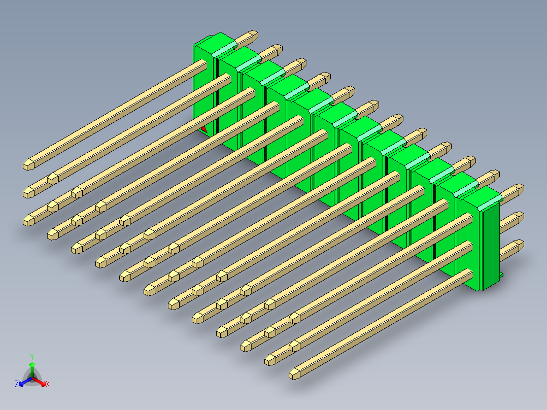 彩色公头100mil（2.54mm）系列-DS1021_green_3x12p_100mil_Type19_rev1.0主视图