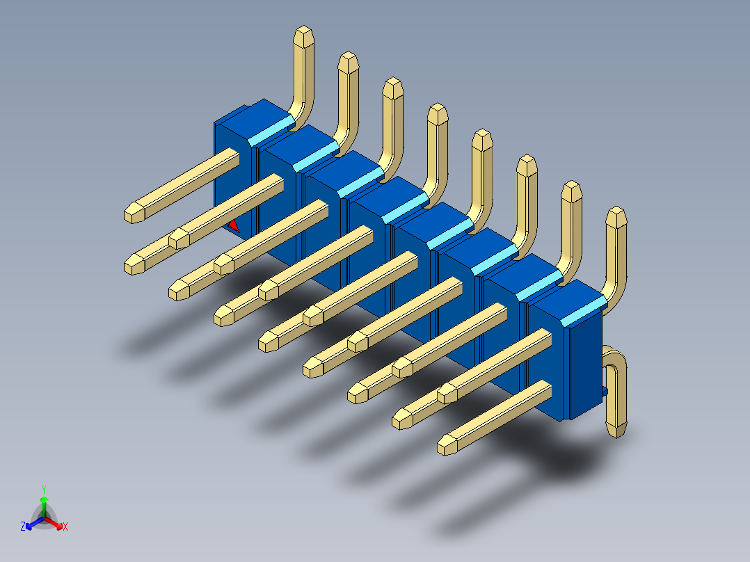 彩色公排针 100mil 2.54mm 系列-DS1022_blue_16p_100mil_TypeSMT_rev1.0正等轴测图