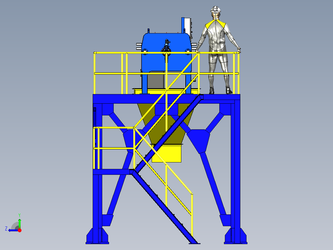 工业废水压滤机和金属框架右视图