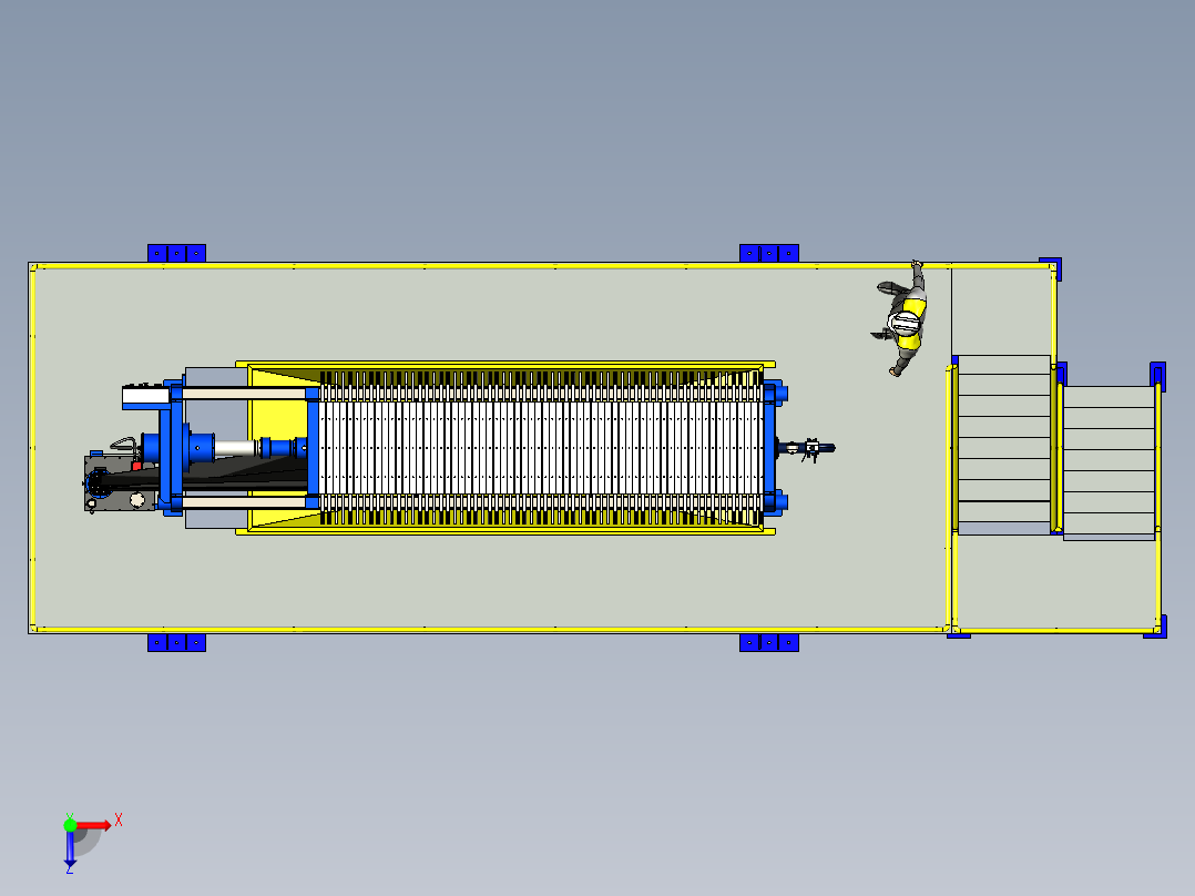 工业废水压滤机和金属框架俯视图