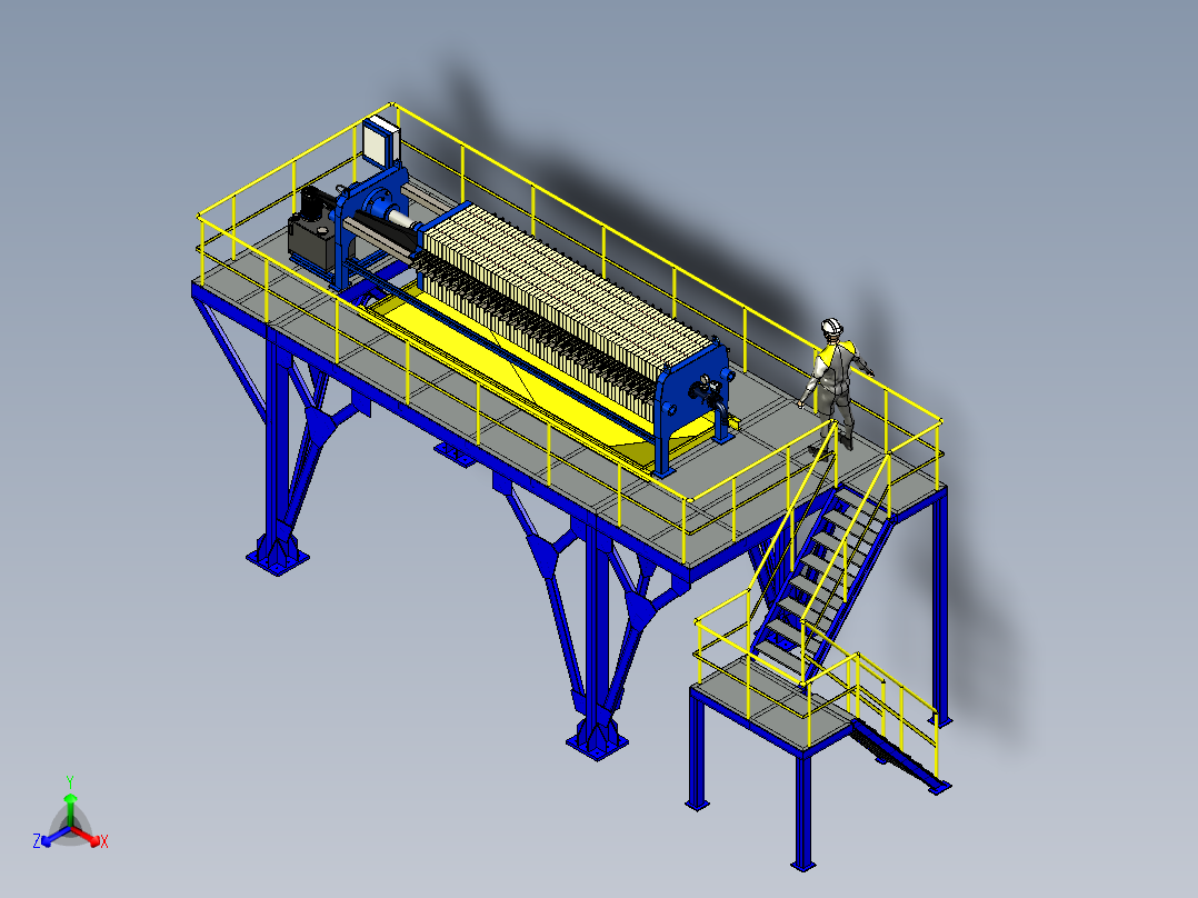 工业废水压滤机和金属框架正等轴测图