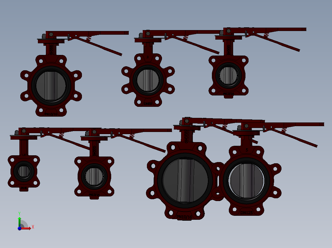 7款名称125MM-5“凸耳手动PN 10内衬蝶阀模型前视图