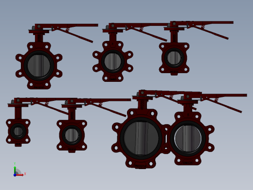 7款名称125MM-5“凸耳手动PN 10内衬蝶阀模型前视缩略图