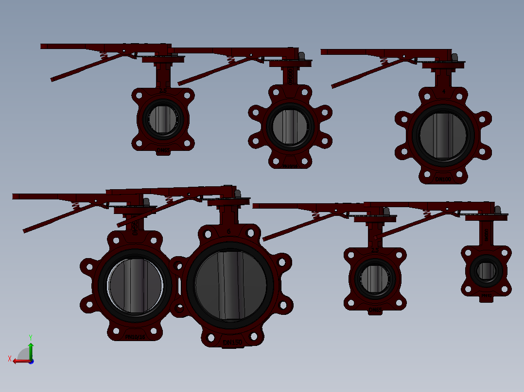7款名称125MM-5“凸耳手动PN 10内衬蝶阀模型后视图