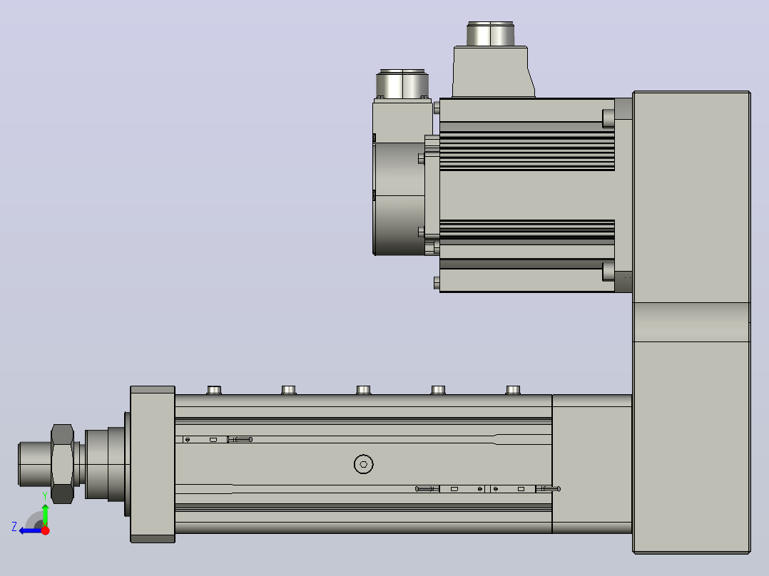 MTA80-100-P05-FF-P-P1500(2000)W-S3 MTA80电动缸 最大负载20KN 额定出力10KN 1500(2000)W电机间接安装右视图