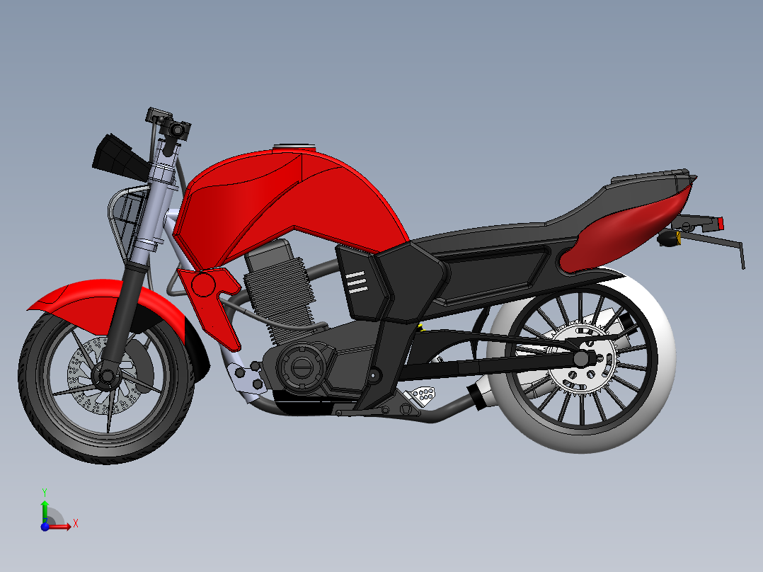 FZ16 BYSON摩托车模型3D图纸 IGS格式前视图