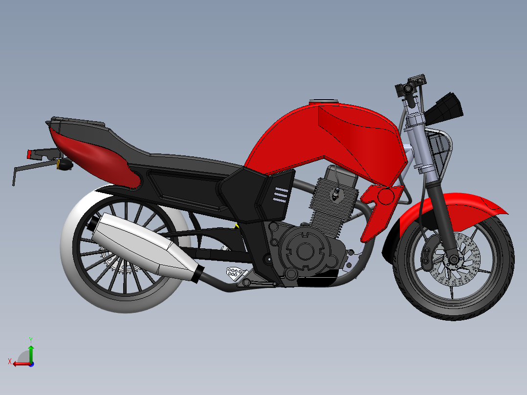 FZ16 BYSON摩托车模型3D图纸 IGS格式后视图