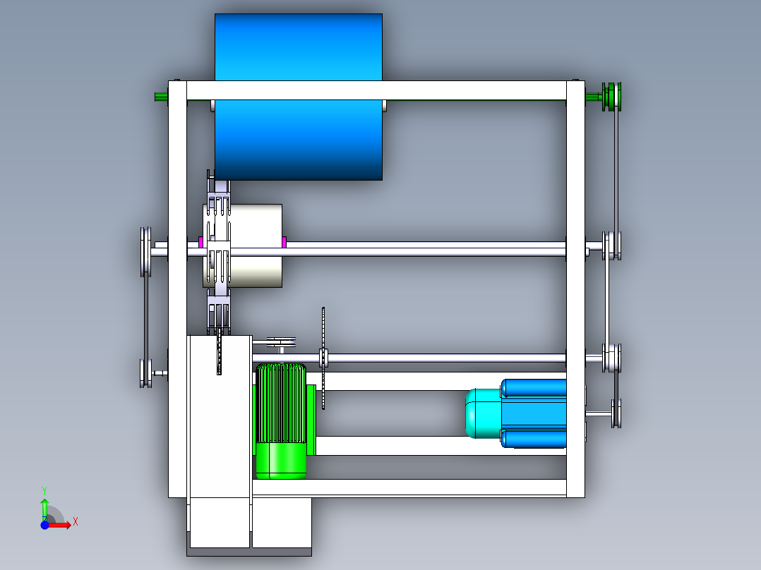 处理瓶子的机器前视图