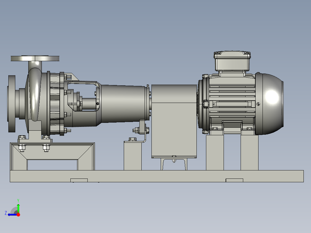 直接耦合电动机的离心泵右视图