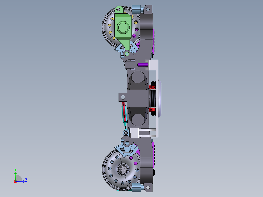 高速轨道车转向架左视图