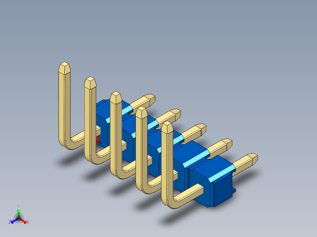 彩色公排针 100mil 2.54mm 系列-DS1022_blue_05p_100mil_TypeU_rev1.0主视图