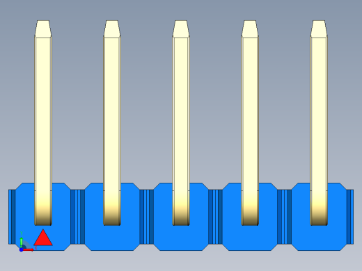 彩色公排针 100mil 2.54mm 系列-DS1022_blue_05p_100mil_TypeU_rev1.0前视缩略图