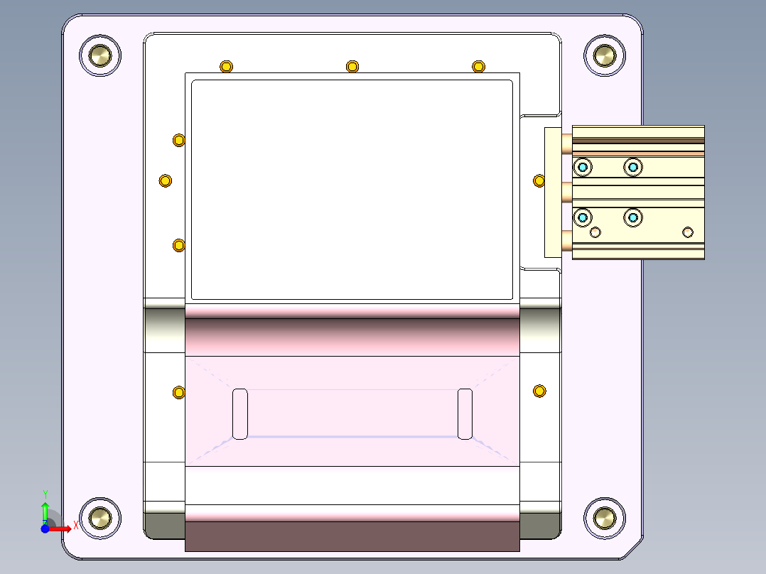 不规则金属书页板钻孔铣槽CNC工装治具模型前视图