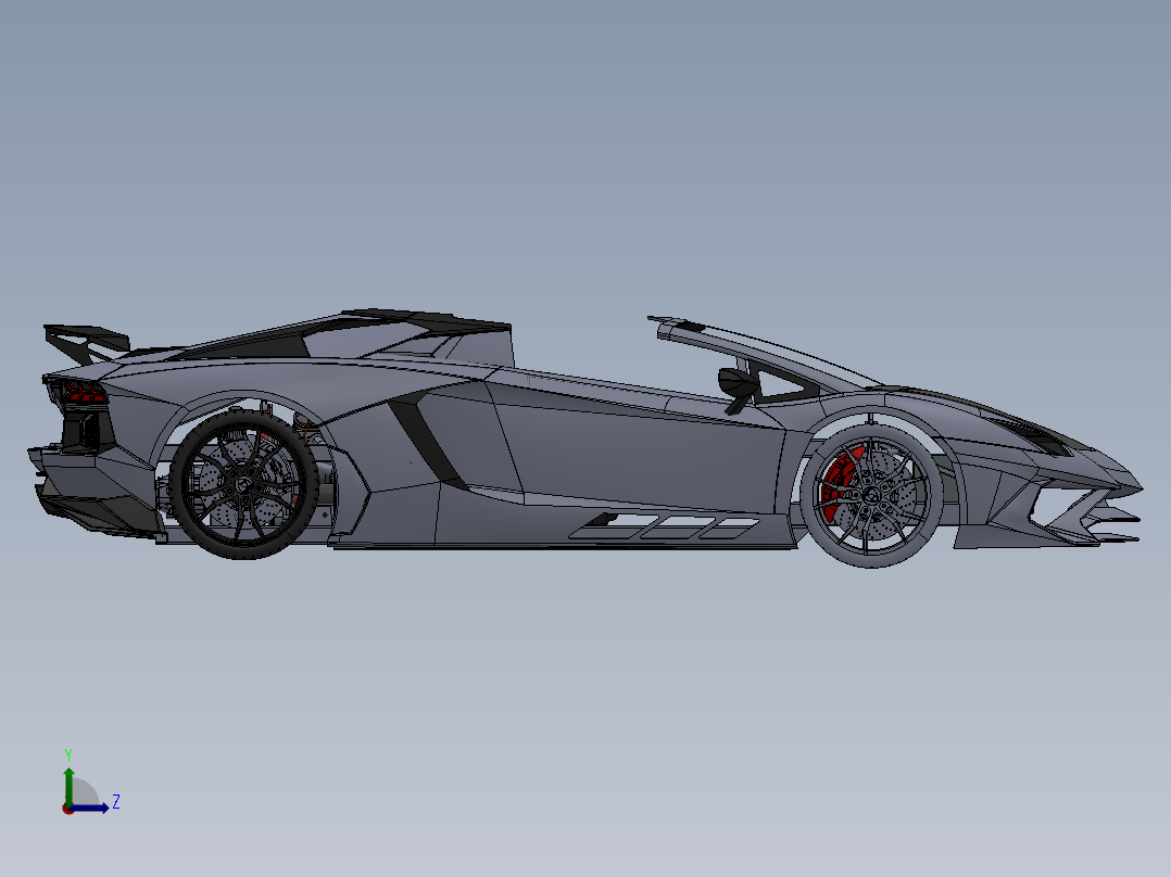 Aventador SV跑车模型3D图纸 Solidworks设计 附STEP左视图