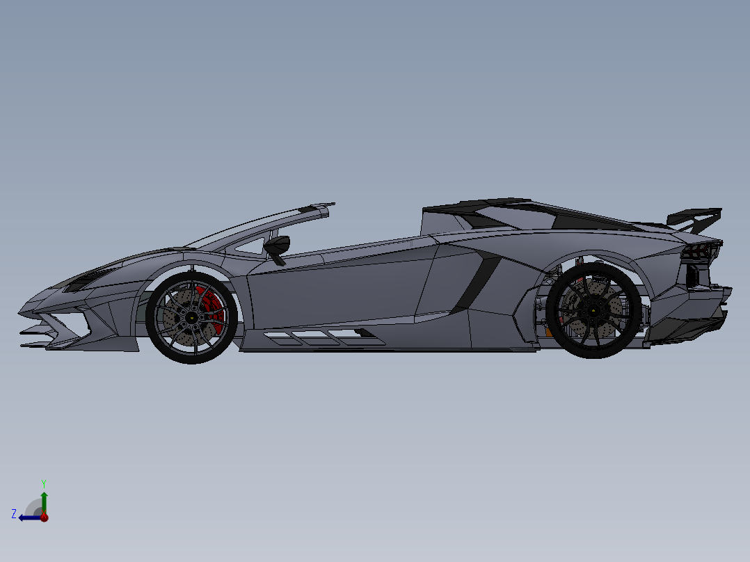 Aventador SV跑车模型3D图纸 Solidworks设计 附STEP右视图