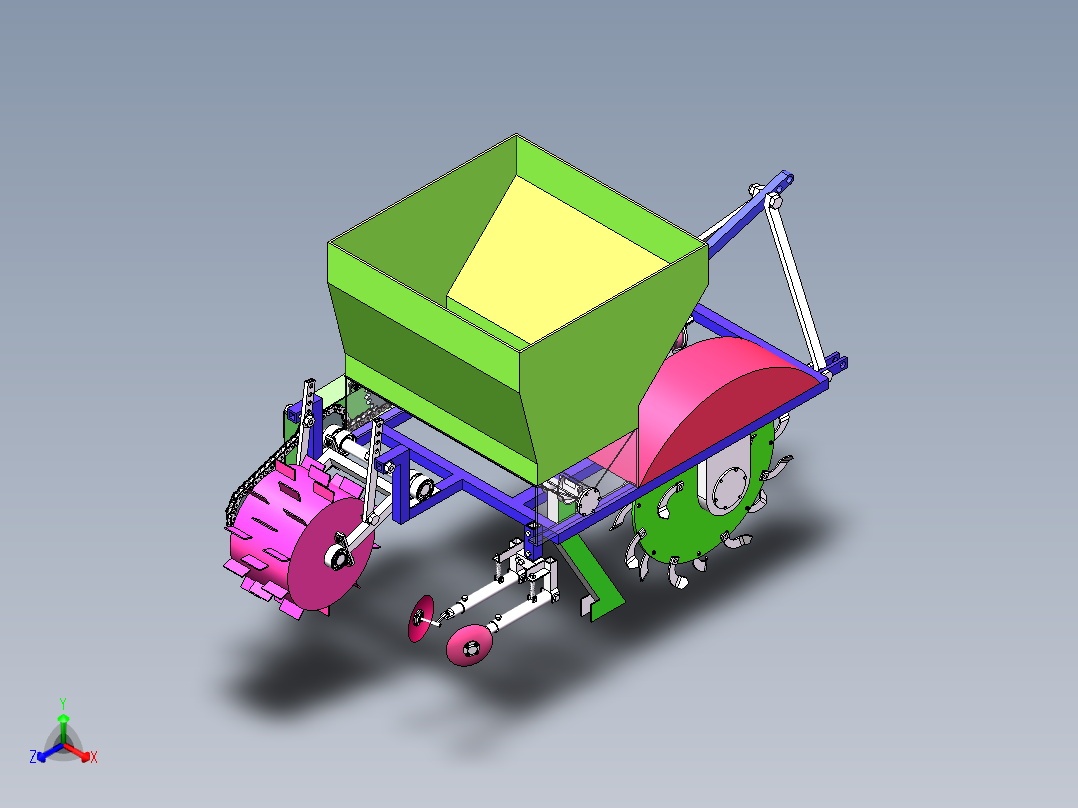 W011-果园开沟施肥机的设计【三维SW+9张CAD图纸+说明】正等轴测图