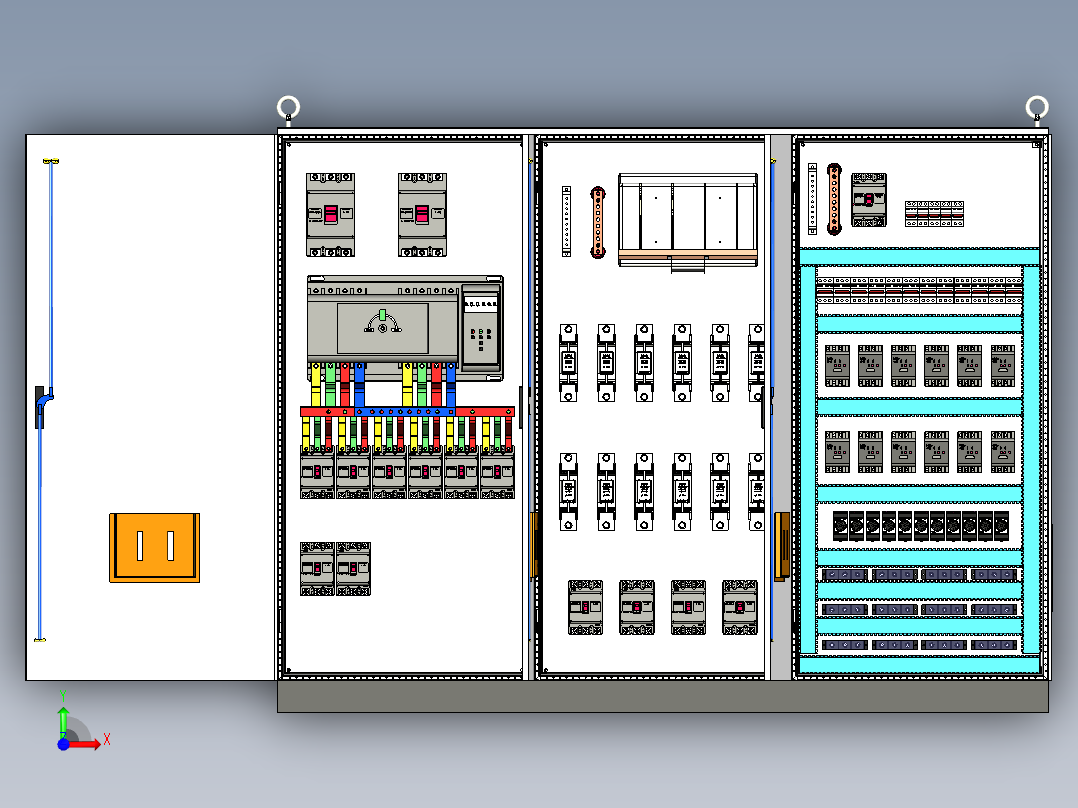 三柜组装双电源刀开关12路交流接触器控制柜 55903前视图